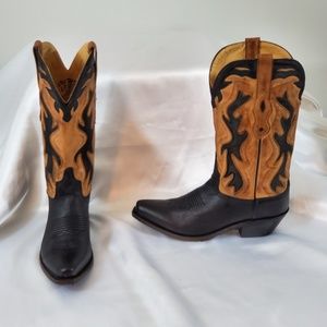Old West Overlay Leather Cowboy Boots